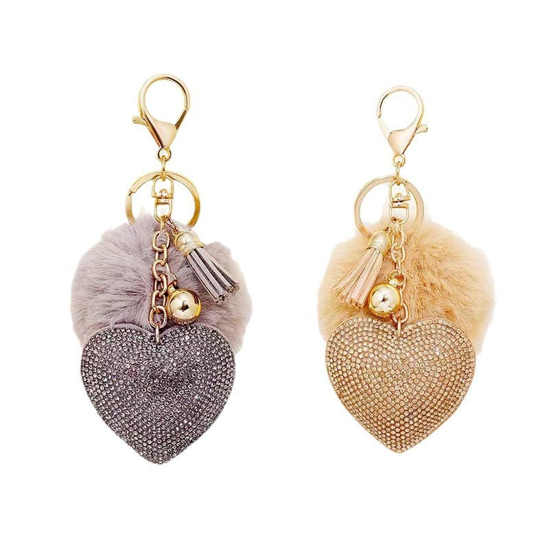 Wholesale explosions hot drilling love key chain bag pendant fur ball accessories car pendant